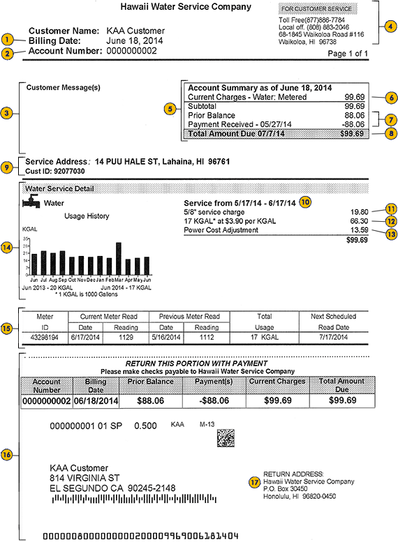 Sample Hawaii Water bill