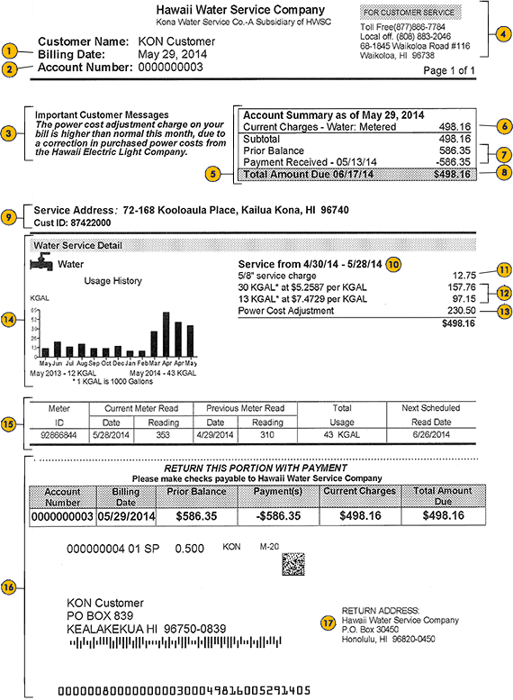 Sample Hawaii Water bill