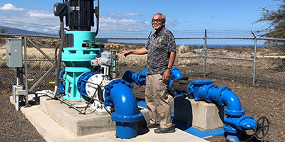 Stephen Green with the newly installed turbine