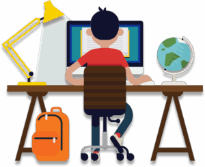Illustration of a young man working at a desk