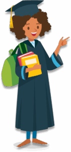 Illustration of a woman graduating from college