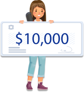 Illustration of a woman with a giant check